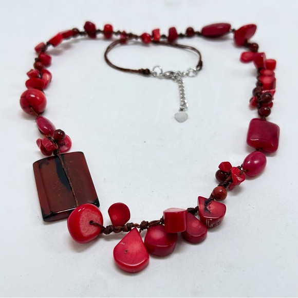 Nakamol, Polished Red Cinnabar And Glass Beaded Necklace - Picture 6 of 6